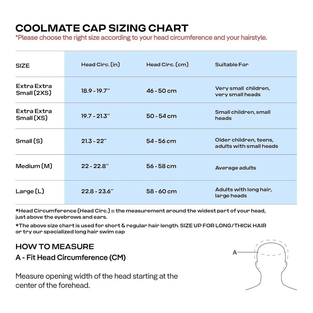 COOLMATE Fabric Swim Cap‎ Blue Large Silicone Water Resistant Lightweight Cloth